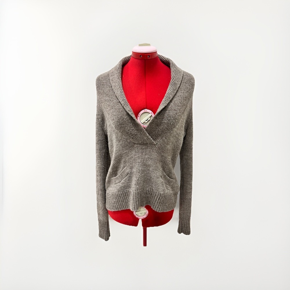 J.Crew Shawl Popover Sweater Brown Merino Wool‎ Alpaca Size M Long Sleeve Cozy
